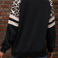 Peach Blossom Leopard Print Colorblock Raglan Sleeve Sweatshirt