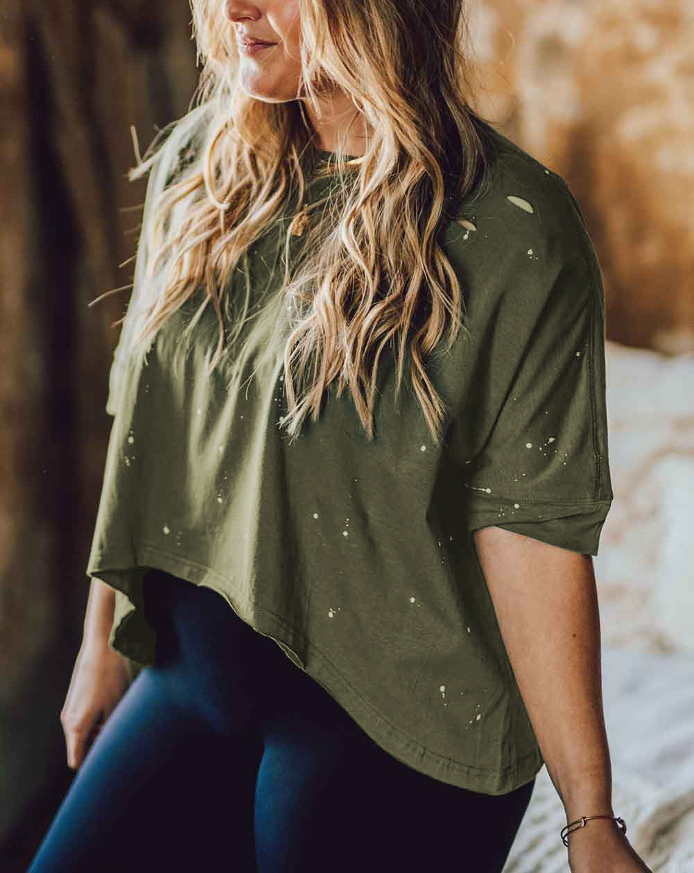 Plus Size Ripped Half Sleeve Blouse