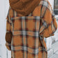 Plaid Patch Hooded Frayed Snap Button Jacket