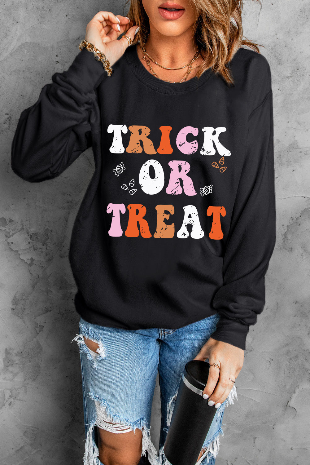 TRICK OR TREAT Graphic Crewneck Halloween Sweatshirt