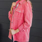 Pink Buttoned Flap Pocket Corduroy Jacket