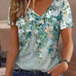 Green Floral Print Shift Fit V Neck T Shirt