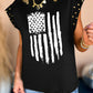 American Flag Print Studded Cap Sleeve T Shirt
