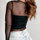Lattice Mesh Round Neck Long Sleeve Bodysuit