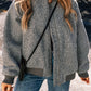 Fuzzy Zip Up Pocketed Sleeve Jacket