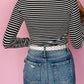 Stripe Knit Mock Neck Long Sleeve Slim Top