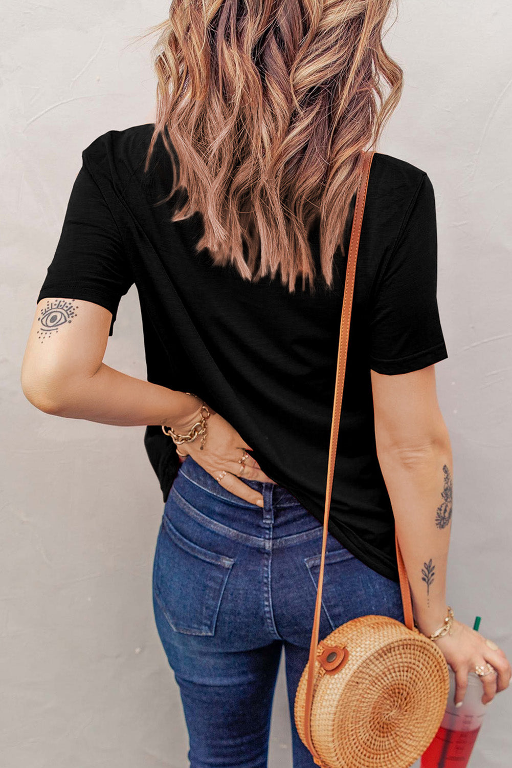 Tiger Print Cut Out Distressed O Neck T Shirt