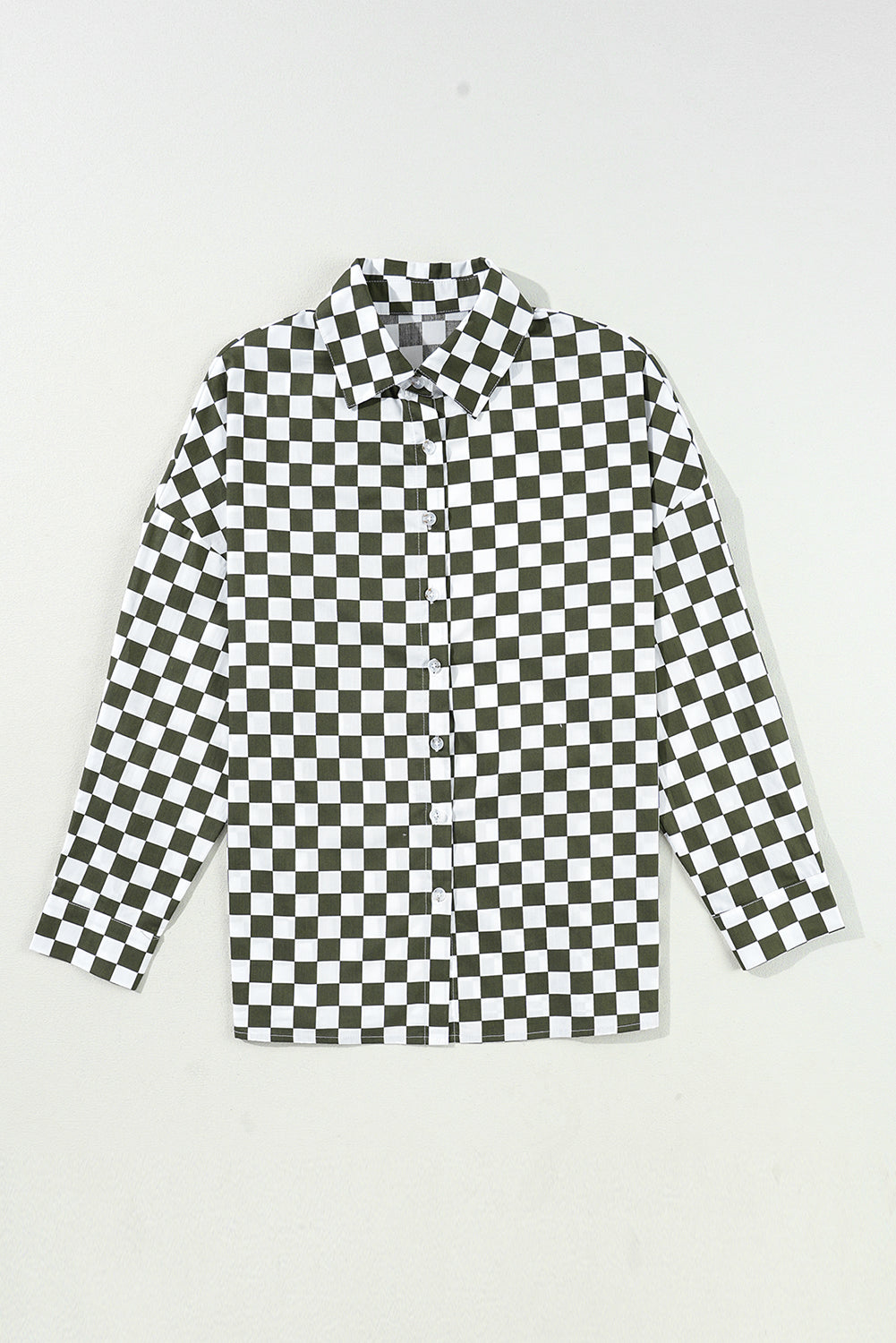 Checkerboard Printed Drop Shoulder Loose Casual Shirt