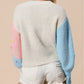 Floral Embroidered Colorblock Fuzzy Drop Shoulder Sweater