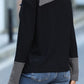 Waffle Knit Patchwork Colorblock Asymmetrical Neck Top