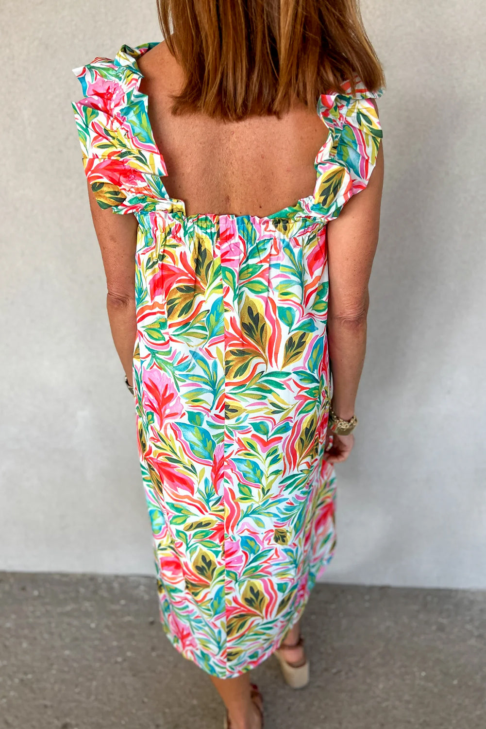 Floral Print Ruffled Sleeveless Midi Dress