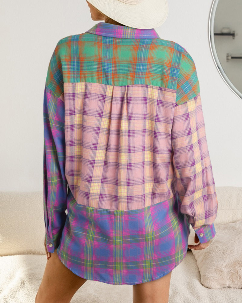 Gradient Plaid Raw Hem Shirt