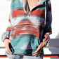Aztec Print Zipped Split Neck Hoodie