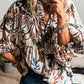 Floral Print Balloon Sleeves Button Up Loose Casual Shirt