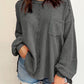 Exposed Seam Patchwork Bubble Sleeve Waffle Knit Top
