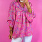 Abstract Print Collared V Neck Babydoll Blouse