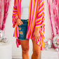 Stripe Wide Sleeve Open Front Kimono