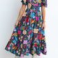 Retro Floral Printed Split Neck Maxi Dress