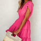 Ruched Sleeve V Neck Smock Waist Tiered Ruffled Dress