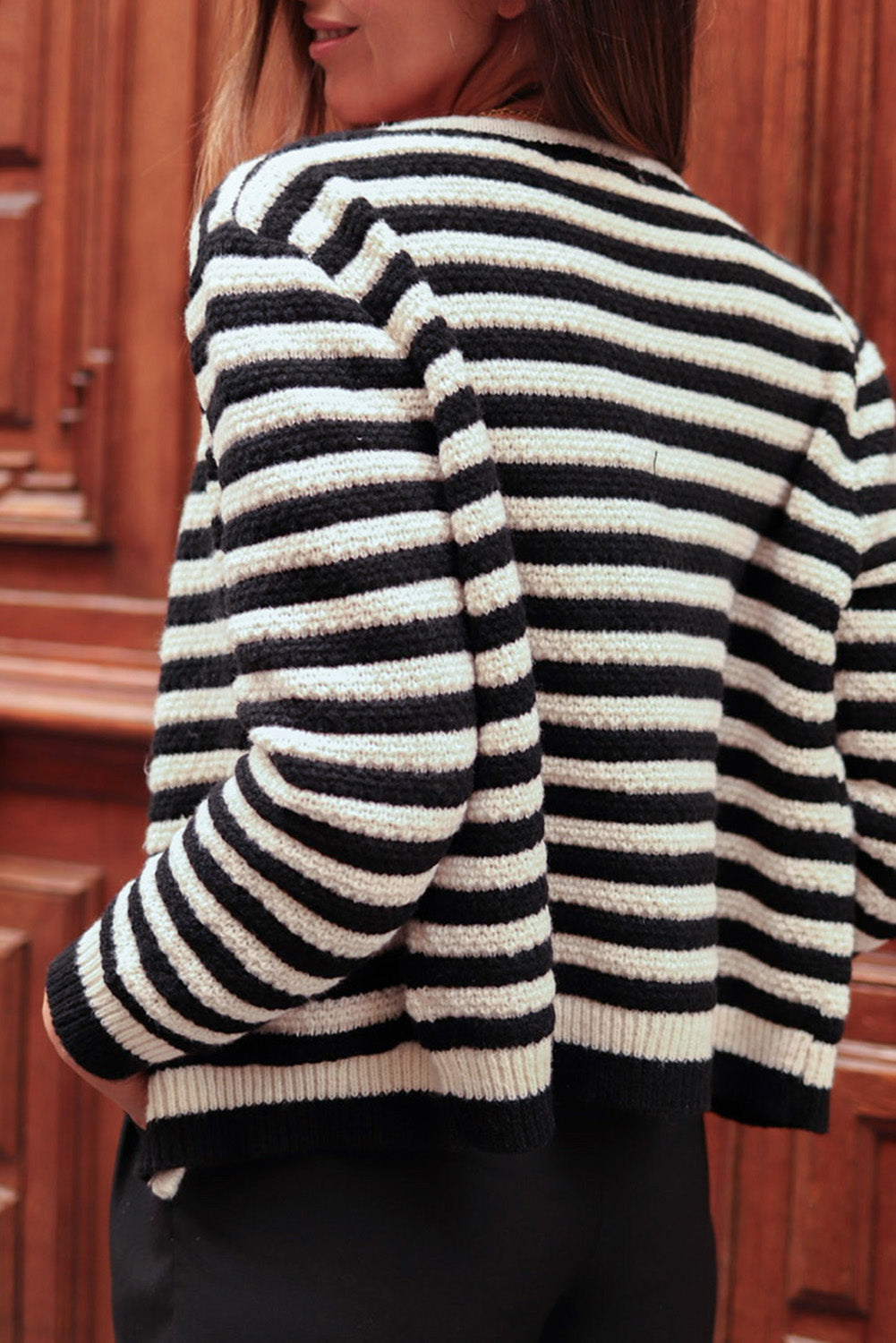 Black Contrast Striped Print Cardigan
