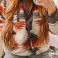 Aztec Print Stand Neck Snap Buttons Plus Size Jacket