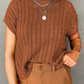 Crew Neck Cable Knit Short Sleeve Sweater