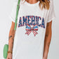 AMERICA Flag Bow Knot Print Round Neck Top