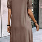 Notched Neck Pleated Puff Sleeve Shift T-shirt Dress