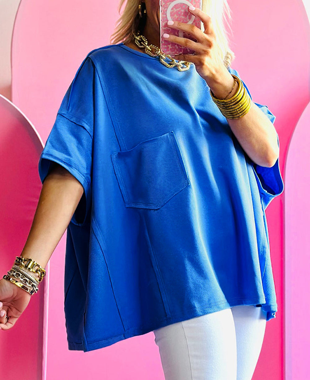 Patched Pocket Exposed Seam Oversize T-shirt