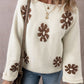 Colorblock Floral Pattern Round Neck Sweater