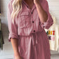 Roll up Sleeve Flap Pockets Drawstring Playsuit