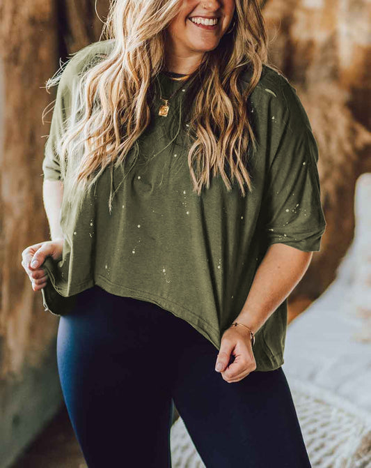 Plus Size Ripped Half Sleeve Blouse