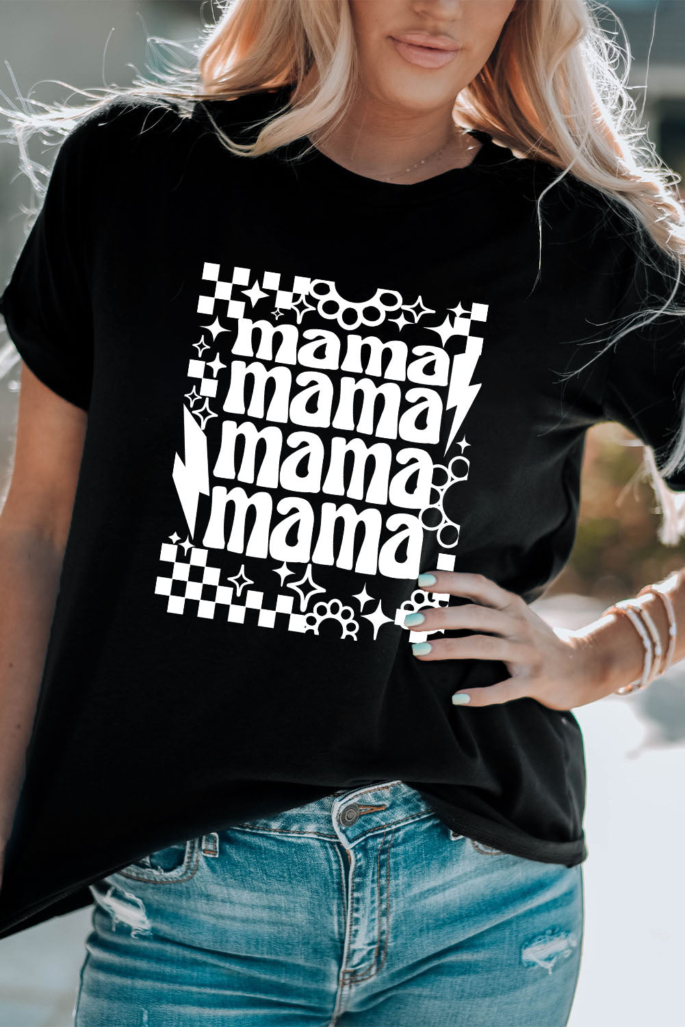 MAMA Checkered Lightning Bolt Graphic Tee