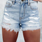 Distressed Ripped Raw Hem High Waist Denim Shorts