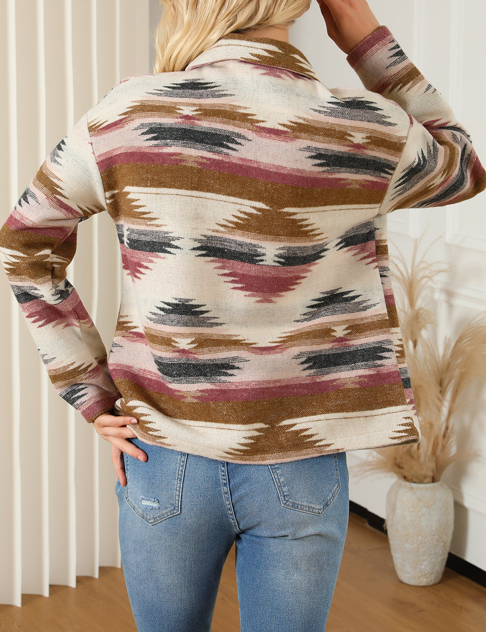 Aztec Print Button Up Long Sleeve Jacket