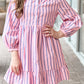 Stripe Ruffled Hem Button-up Collared Shirt Mini Dress