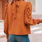 Long Bubble Sleeve Mock Neck Chiffon Top