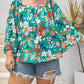 Floral Print Frilled Off Shoulder Plus Size Blouse