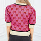 Bow Print Short Sleeve Sweater top