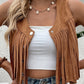 Fringed Snap Button Front Suedette Vest