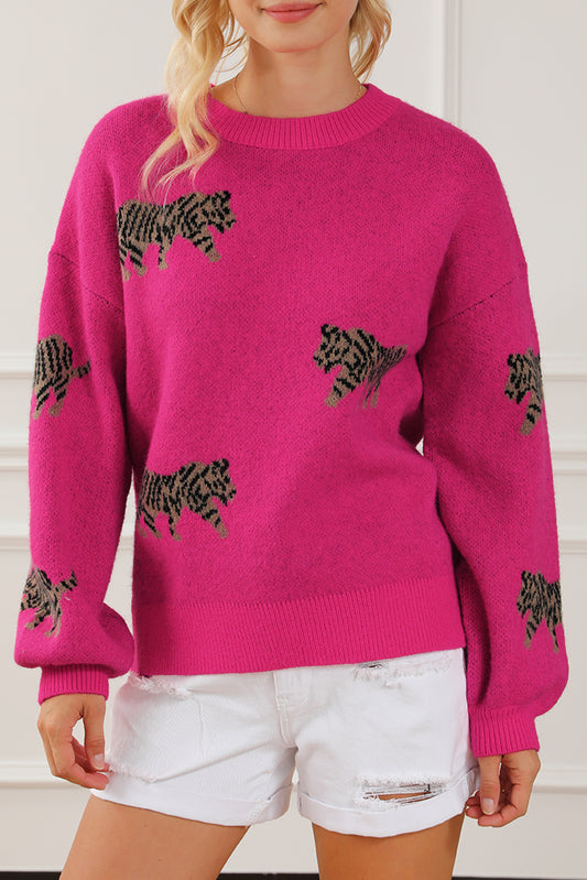 Fierce Animal Pattern Casual Knitted Sweater