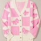 Bowknot Checkered Pattern V Neck Drop Shoulder Button Up Cardigan