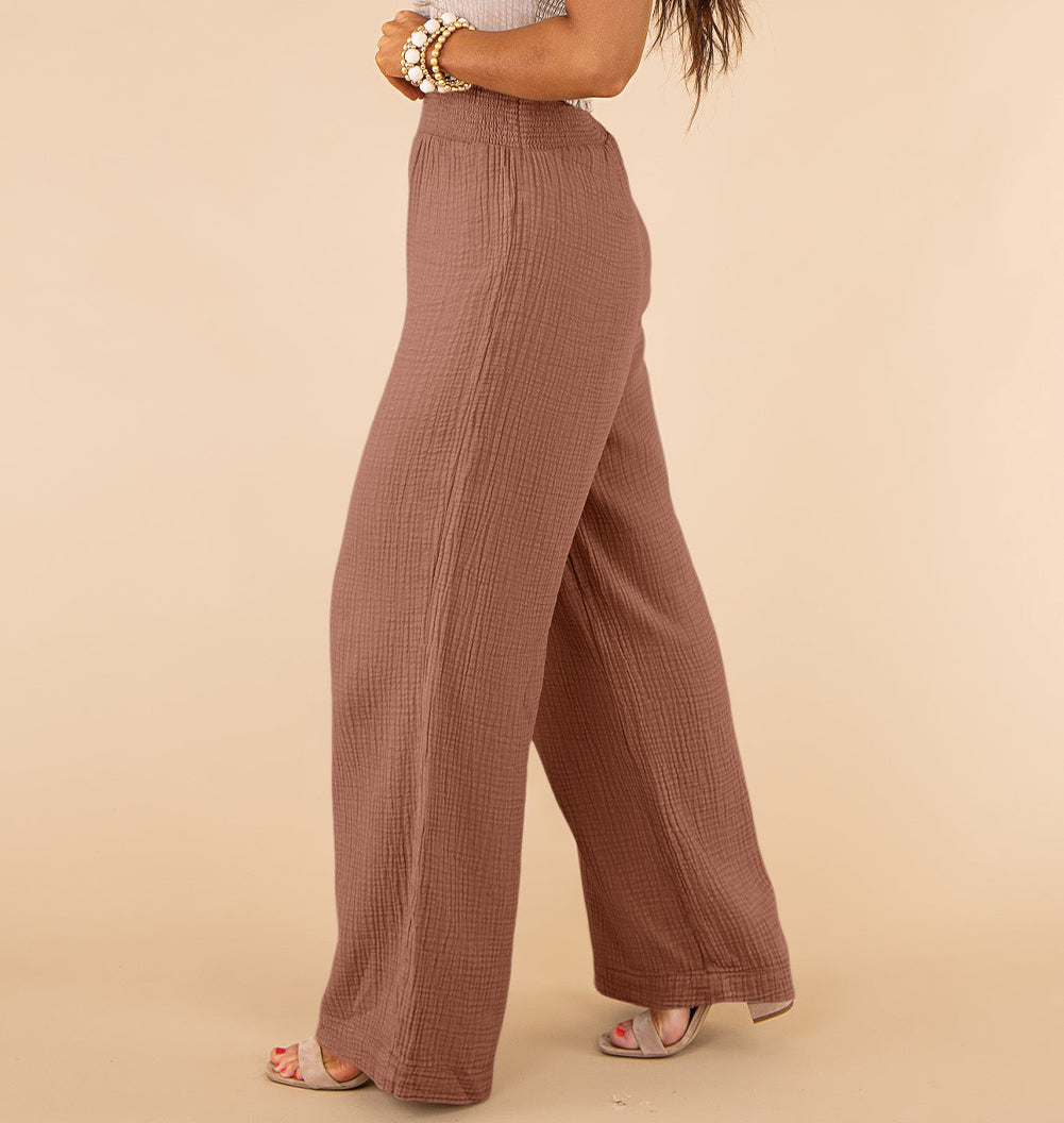 Textured High Waist Wide Leg Plus Size Pants