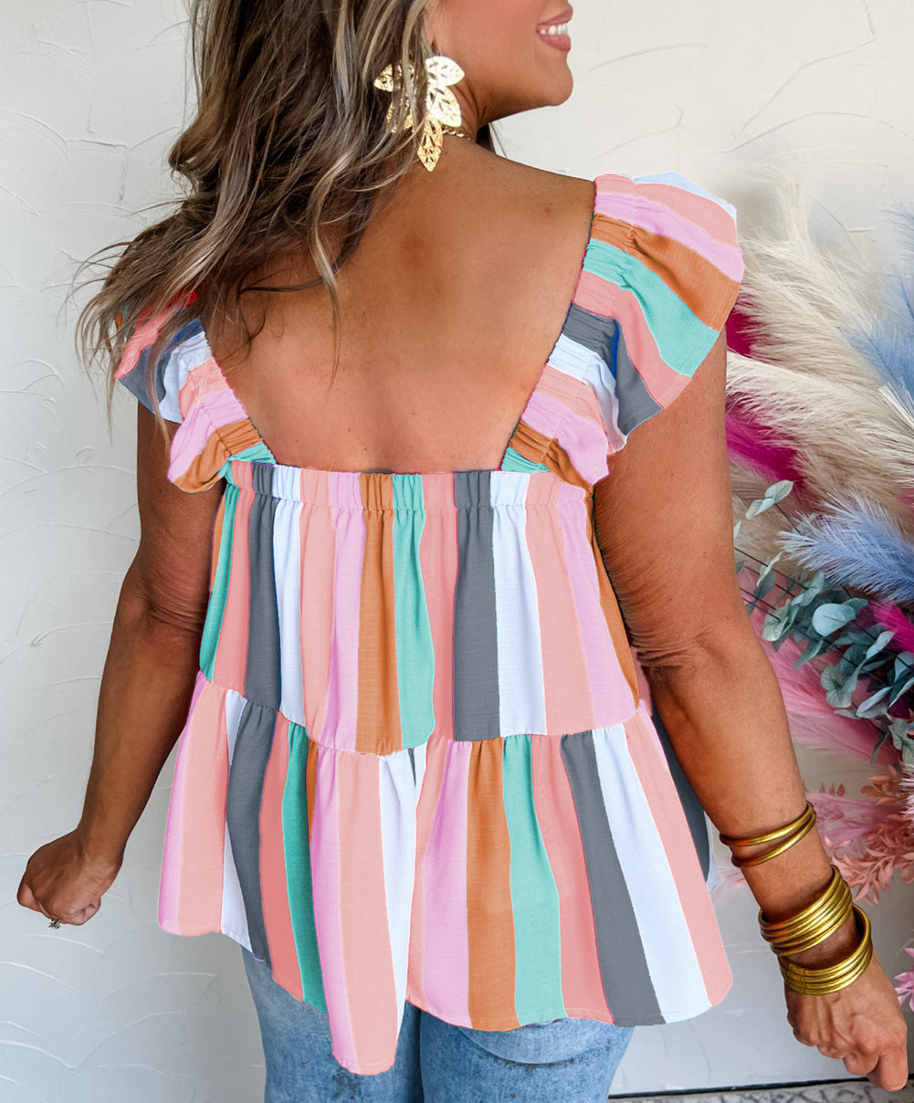Stripe Ruffled Straps Babydoll Tank Top