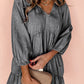 Puff Sleeve V Neck Tiered Ruffled Chambray Mini Dress