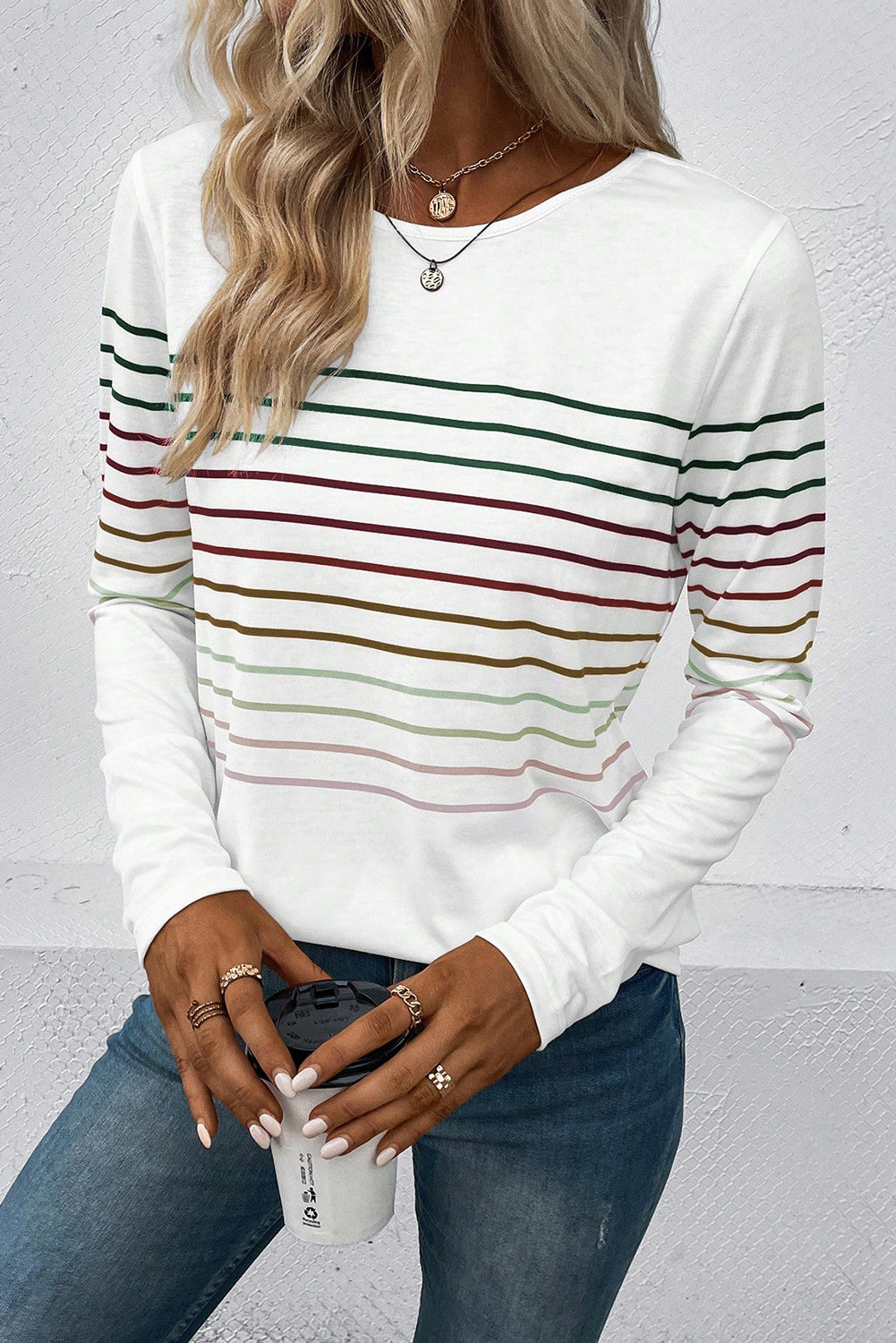 Striped Crew Neck Long Sleeve Top