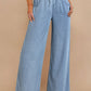 Blue Drawstring Waist Wide Leg Tencel Denim Pants
