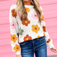 Sweet Flower Knitted Ribbed Hem Sweater