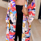 Abstract Print Quarter Sleeve Pocketed Open Front Kimono