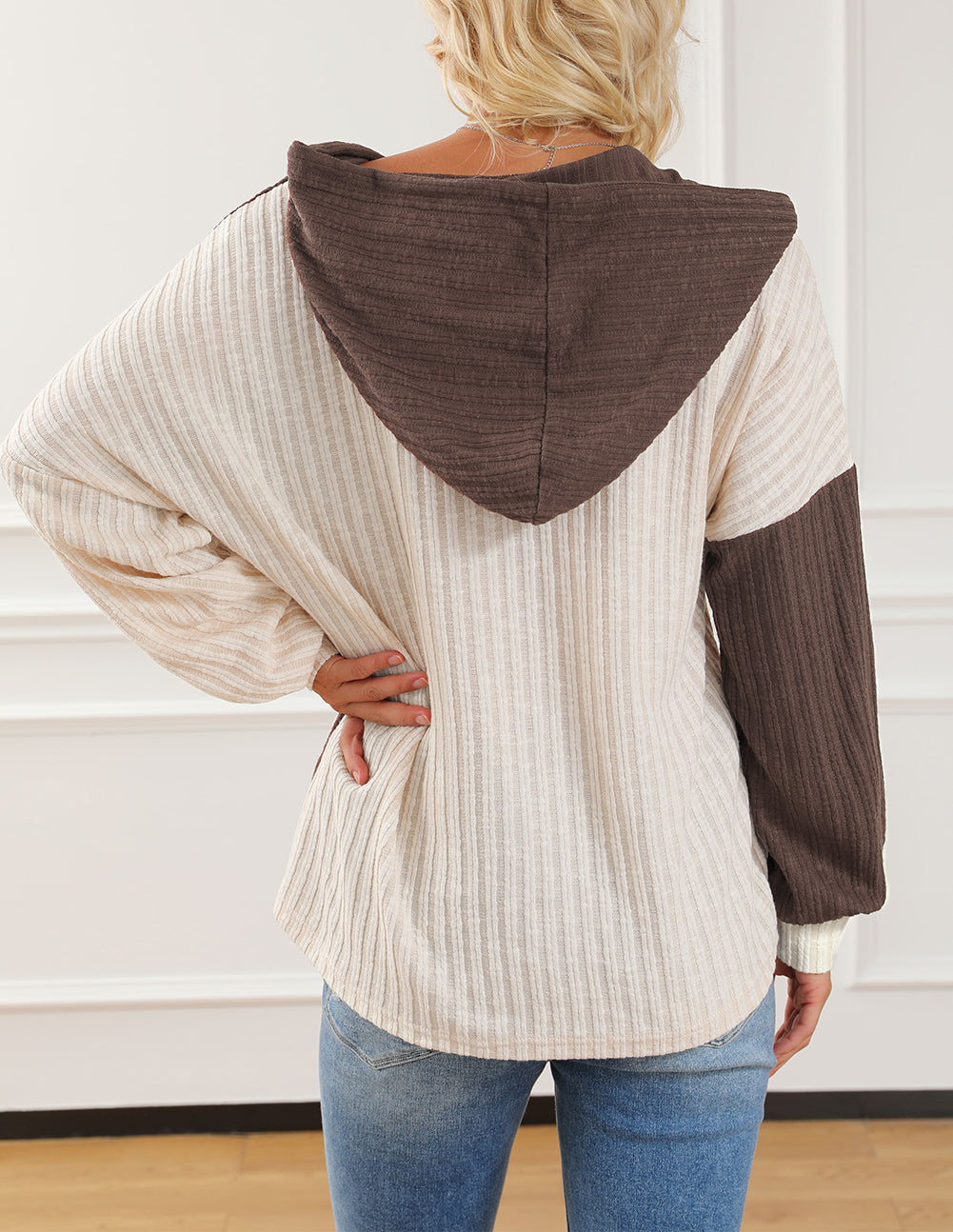 Color Block Corded Henley Hoodie